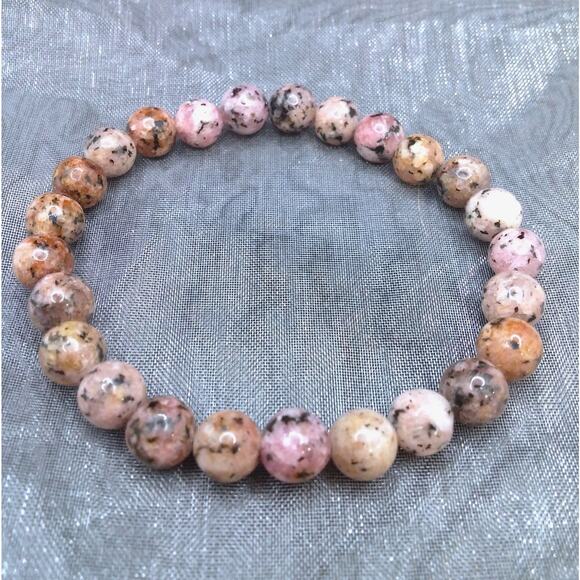 Artisan Pink Zebra Jasper Bracelet Stretchy Natural Gemstone Beads Bohemian NEW - Picture 1 of 10